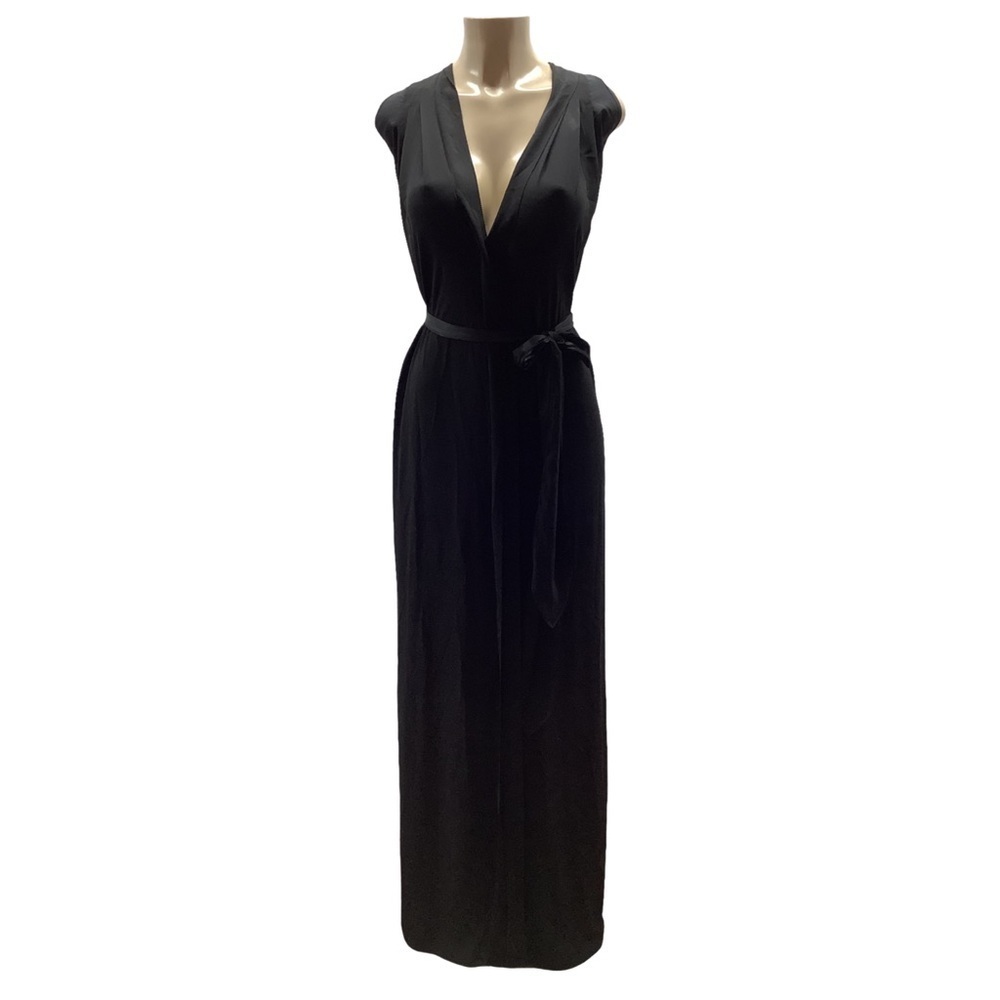 Halston Size XS Heritage Elegant Black Maxi Deep V  Dress W/Front Slit. Preloved